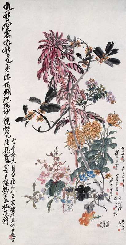 王震等 1918年作 九秋图 立轴